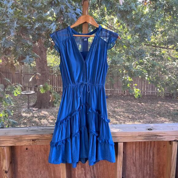 Anthropologie Dresses & Skirts - Anthropologie Lil' Women's Blue 100% Silk Ruffled Mini Dress Size 4